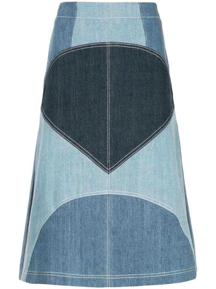 Marni Patchwork Denim Skirt - Blue