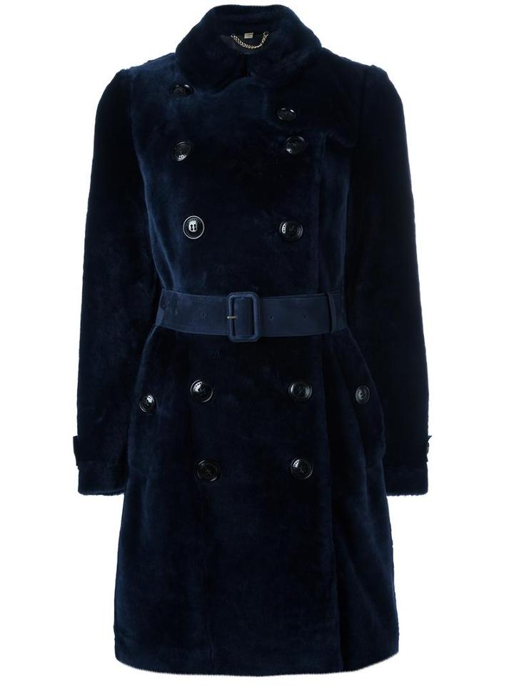 Burberry 'altamont' Coat, Women's, Size: 12, Blue, Acetate/viscose/lamb Fur/goat Suede