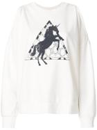 All Saints Graphic Unicorn Print Cut Out Shoulders Sweater - White