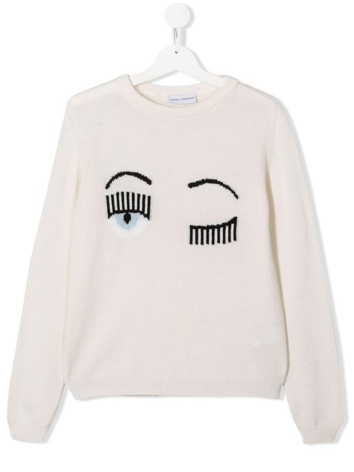 Chiara Ferragni Kids Teen Flirting Embroidered Sweater - White