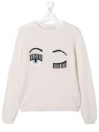 Chiara Ferragni Kids Teen Flirting Embroidered Sweater - White