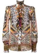 Printed Sheer Shirt - Women - Silk - 44, Orange, Silk, Roberto Cavalli