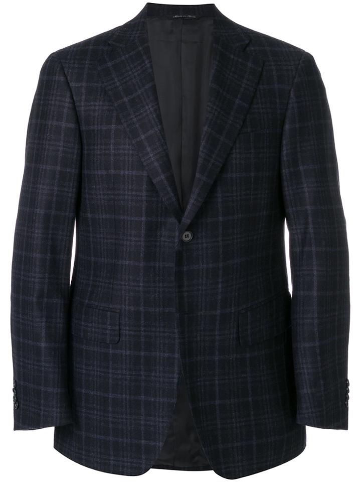 Canali Checked Two Button Jacket - Blue