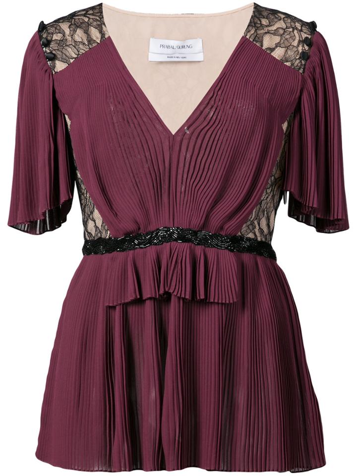 Prabal Gurung Pleated Deep V-neck Blouse - Pink & Purple