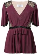Prabal Gurung Pleated Deep V-neck Blouse - Pink & Purple
