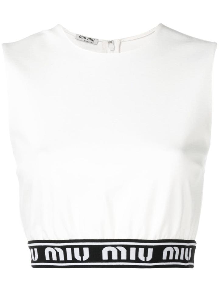 Miu Miu Logo Hem Top - Neutrals