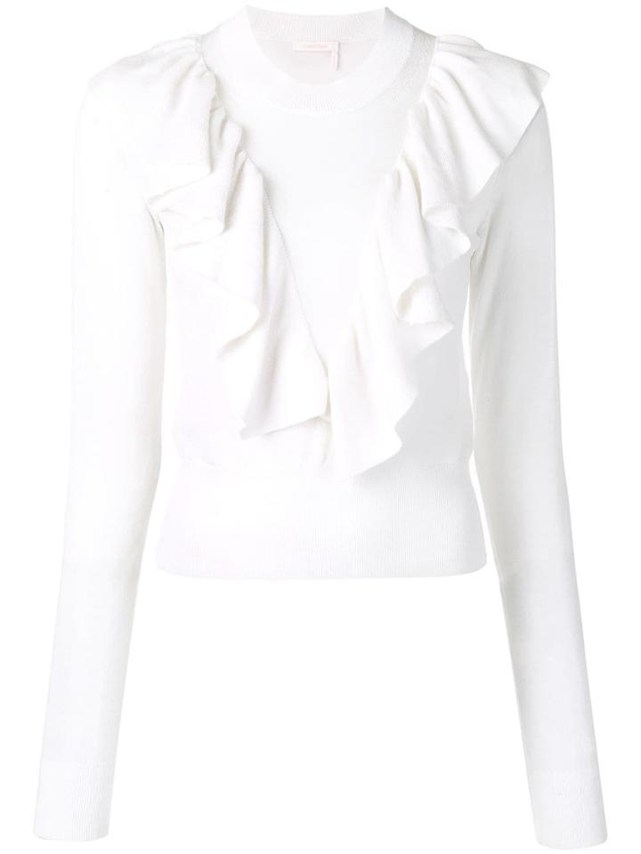 See By Chloé Frill-trim Fitted Sweater - White