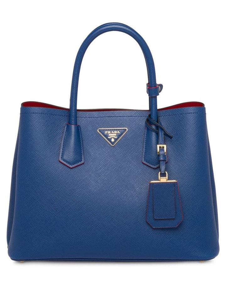 Prada Double Leather Medium Handbag - Blue