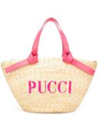 Emilio Pucci Logo Embroidered Raffia Tote Bag - Neutrals