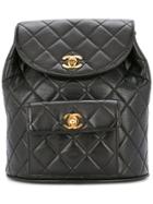 Chanel Vintage Quilted Drawstring Chain Backpack - Black