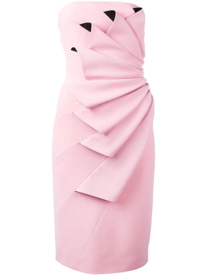 Capucci Pleated Strapless Dress - Pink & Purple