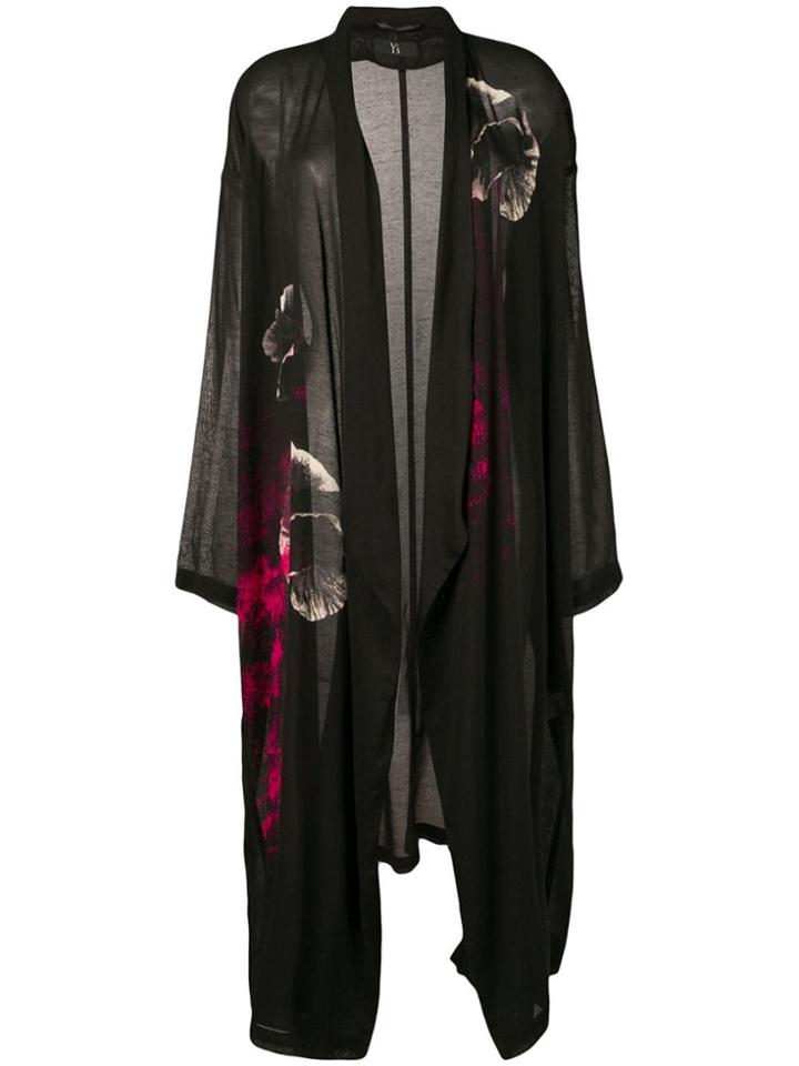 Y's Long Printed Cardigan - Black