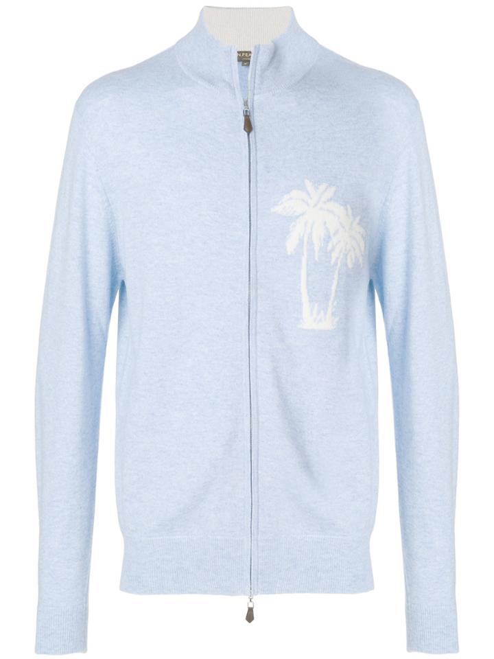 N.peal Palm Print Zip Sweater - Blue