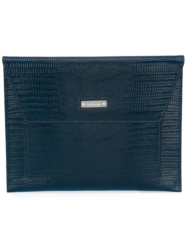 Baldinini Snakeskin Effect Rectangular Clutch, Adult Unisex, Blue, Leather
