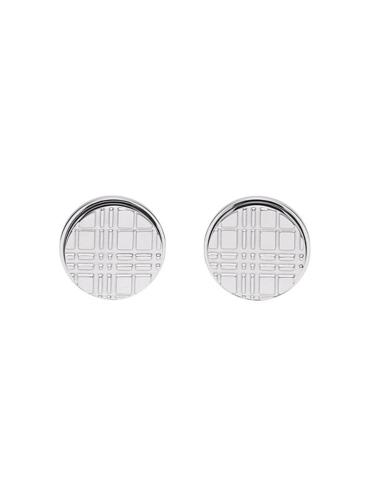 Burberry Palladium-plated Check-engraved Round Cufflinks - Silver