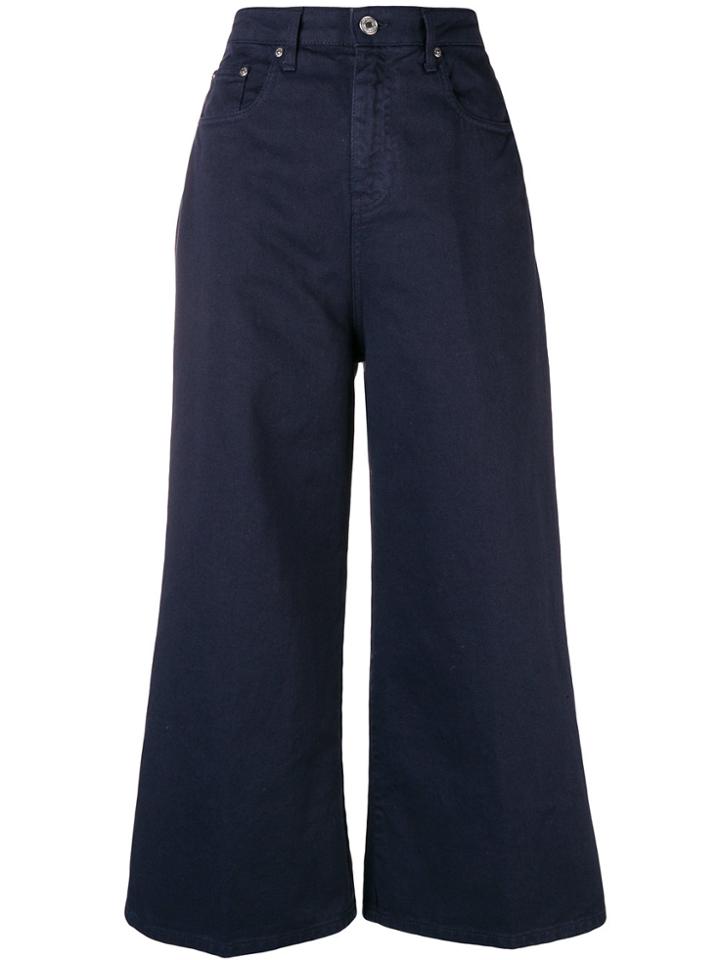 Msgm Denim Detailed Cropped Palazzo Pants - Blue