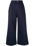 Msgm Denim Detailed Cropped Palazzo Pants - Blue