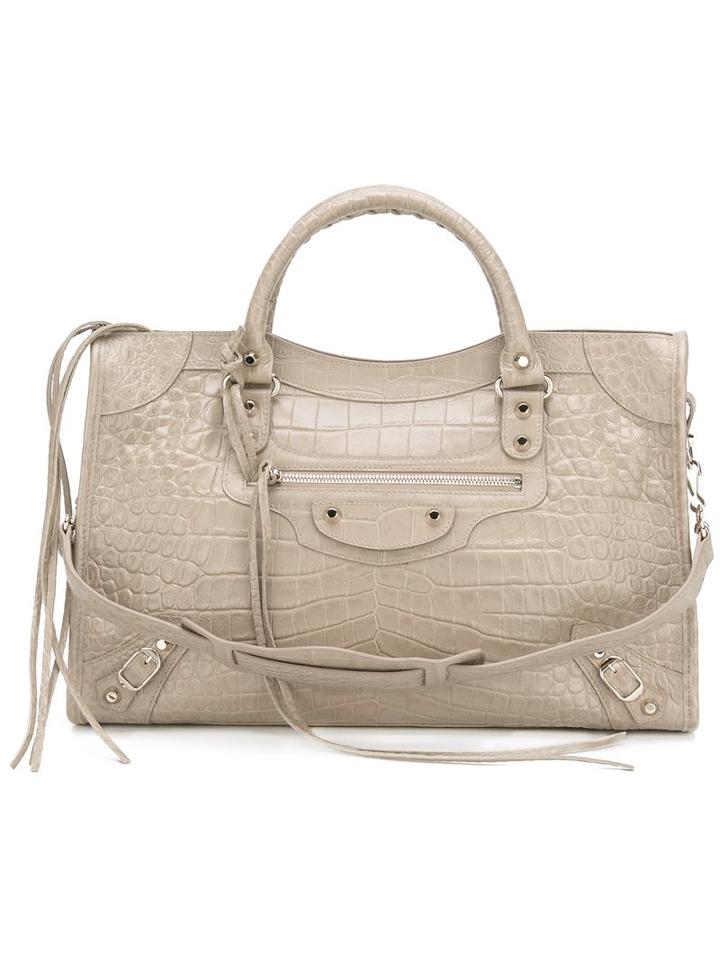 Balenciaga Snakeskin Effect Tote, Women's, Nude/neutrals, Calf Leather