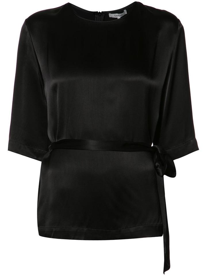 Ganni Belted Blouse, Women's, Size: 38, Black, Viscose