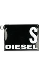 Diesel Glossy Logo-print Pouch - Black