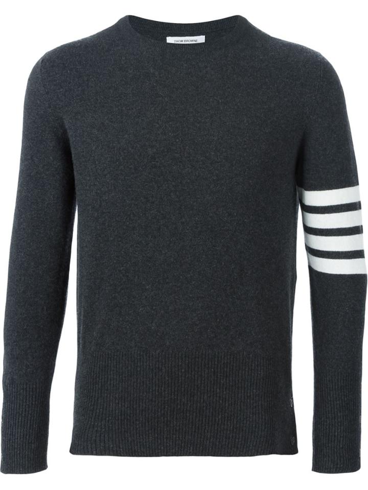 Thom Browne Crewneck Pullover With 4-bar Stripe In Dark Grey Cashmere