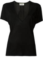 Saint Laurent Deep V-neck T-shirt, Women's, Size: Small, Black, Silk