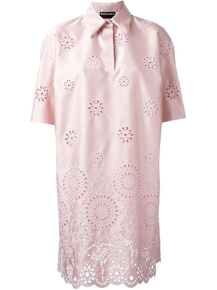 Rochas Broderie Anglaise Shift Dress - Pink & Purple