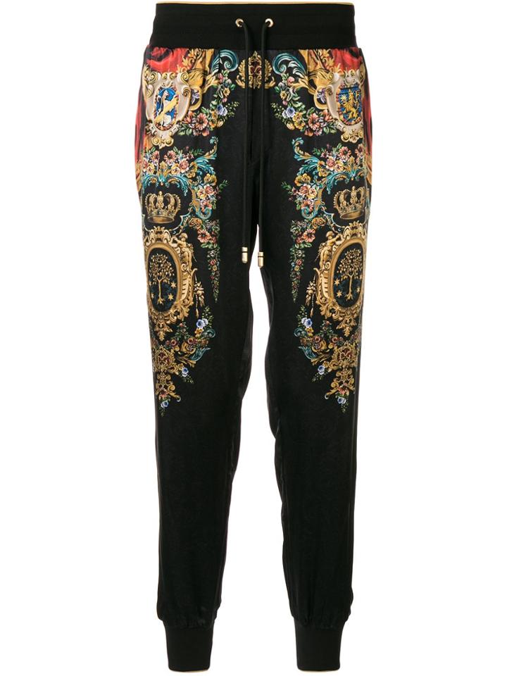 Dolce & Gabbana Cuffed Heraldic-print Track Trousers - Black
