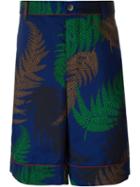 Sacai Fern Print Shorts, Men's, Size: 2, Blue, Polyester/cupro
