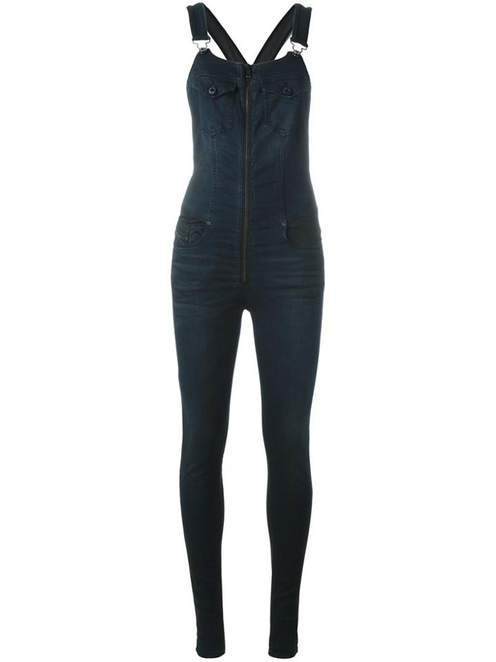 Diesel Front Zip Dungarees - Blue
