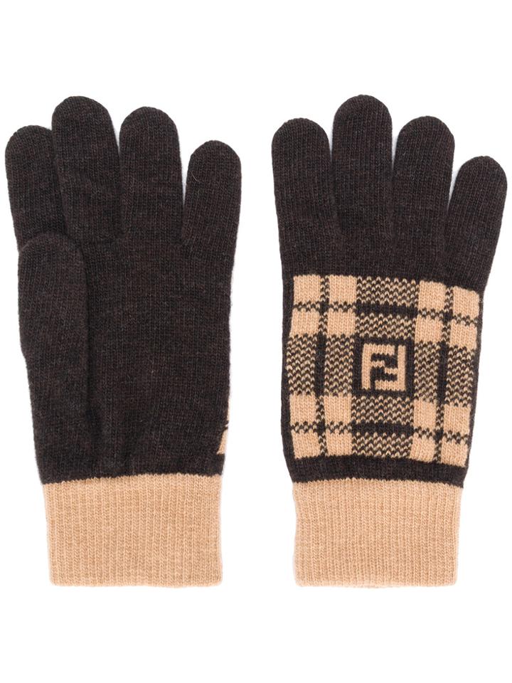 Fendi Knitted Gloves - Brown