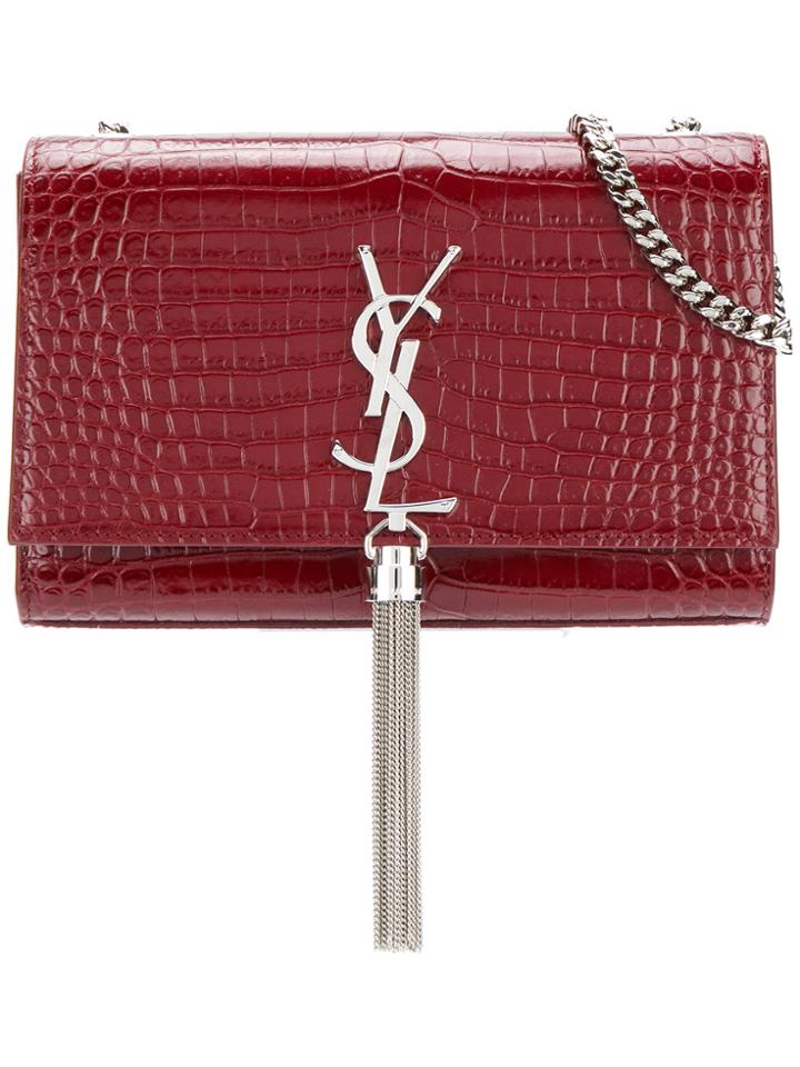 Saint Laurent Crocodile Embossed Medium Kate Tassel Satchel - Red