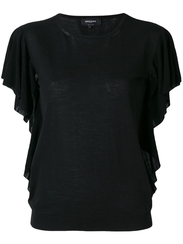 Rochas Ruffled Sleeve Knit Top - Black