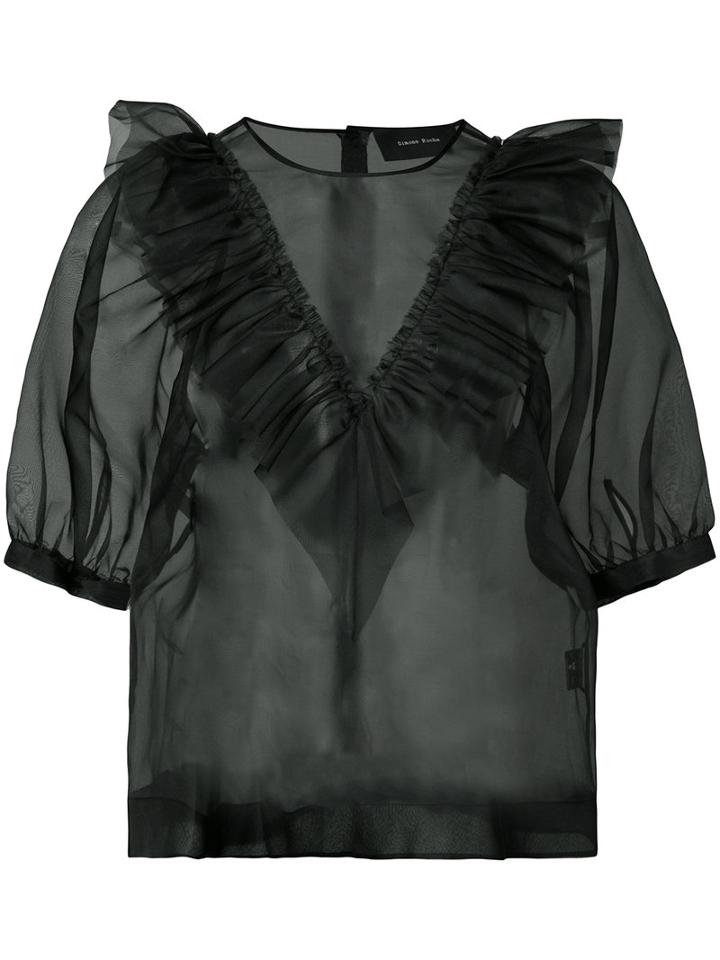 Simone Rocha Transparent Ruffle Blouse, Women's, Size: 6, Black, Silk