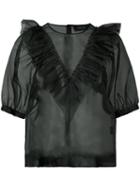 Simone Rocha Transparent Ruffle Blouse, Women's, Size: 6, Black, Silk