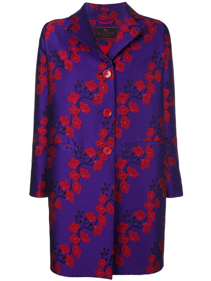Etro Sakura Print Coat - Pink & Purple