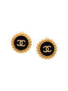 Chanel Vintage Logo Button Earrings - Metallic