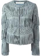 Drome Fringed Leopard Print Jacket, Women's, Size: M, Blue, Leather/acetate/cupro