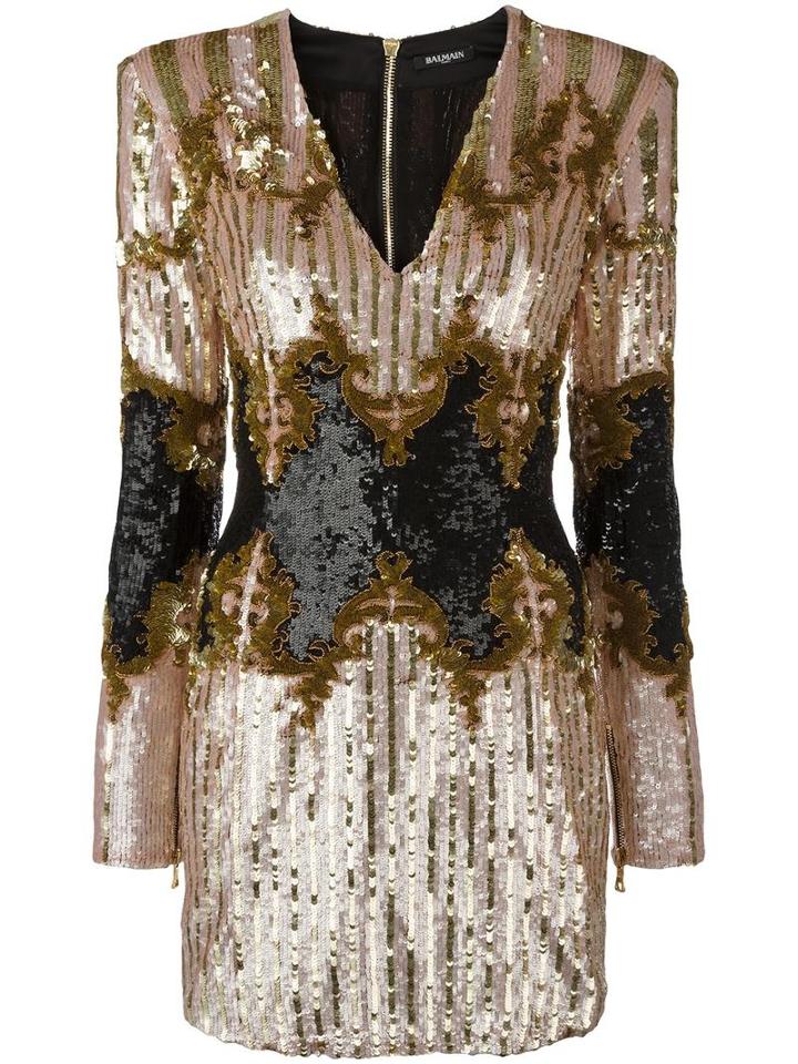 Balmain Sequin Embroidered Mini Dress, Women's, Size: 38, Silk/acrylic/polyamide/glass