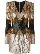 Balmain Sequin Embroidered Mini Dress, Women's, Size: 38, Silk/acrylic/polyamide/glass