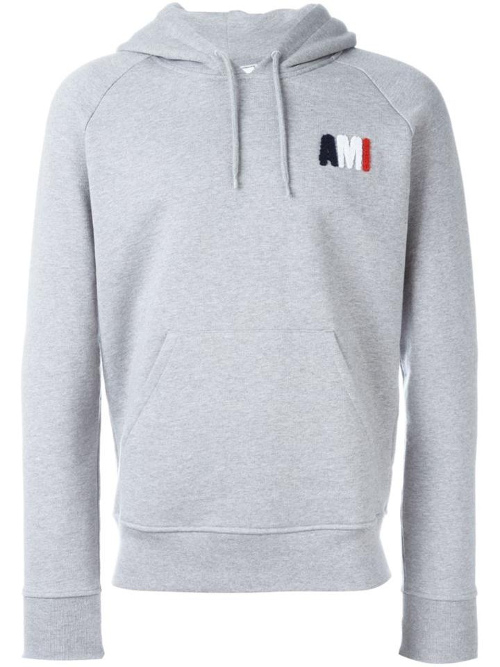 Ami Alexandre Mattiussi Logo Appliqué Hoodie, Men's, Size: Small, Grey, Cotton