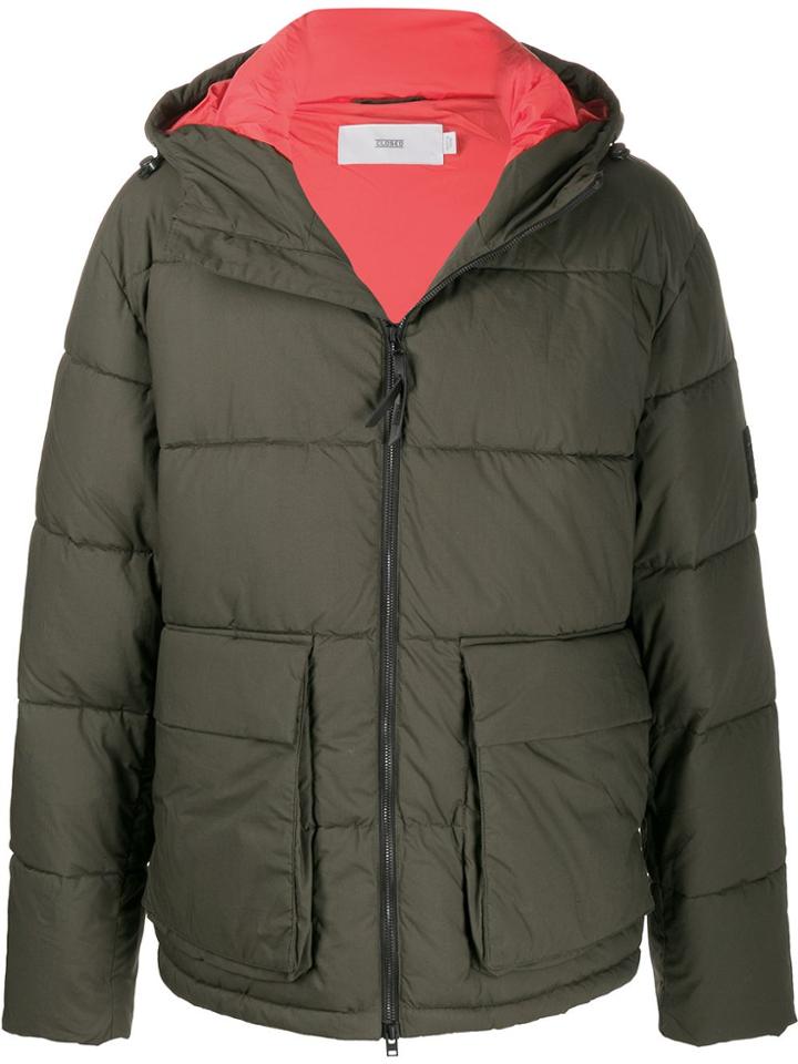 Closed Colour Block Padded Coat - Green