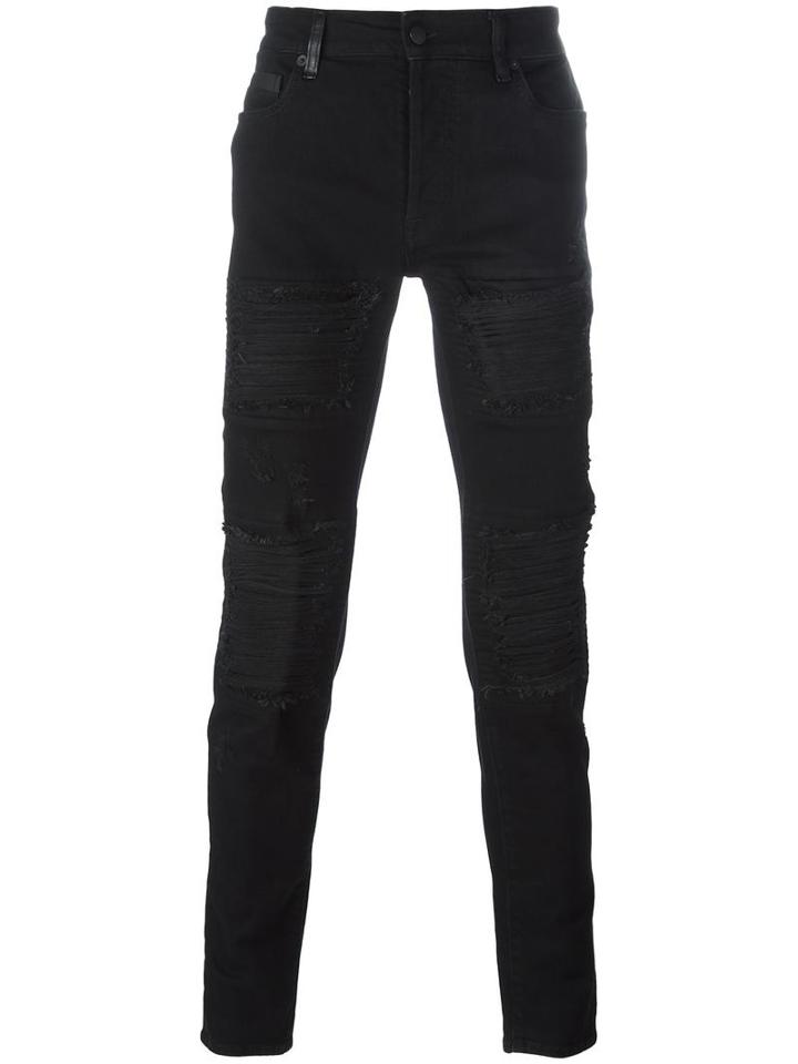 Marcelo Burlon County Of Milan Distressed Slim Jeans, Men's, Size: 30, Black, Polyester/cotton/spandex/elastane