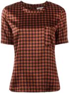 Ganni Checked Blouse, Women's, Size: 40, Red, Silk/spandex/elastane