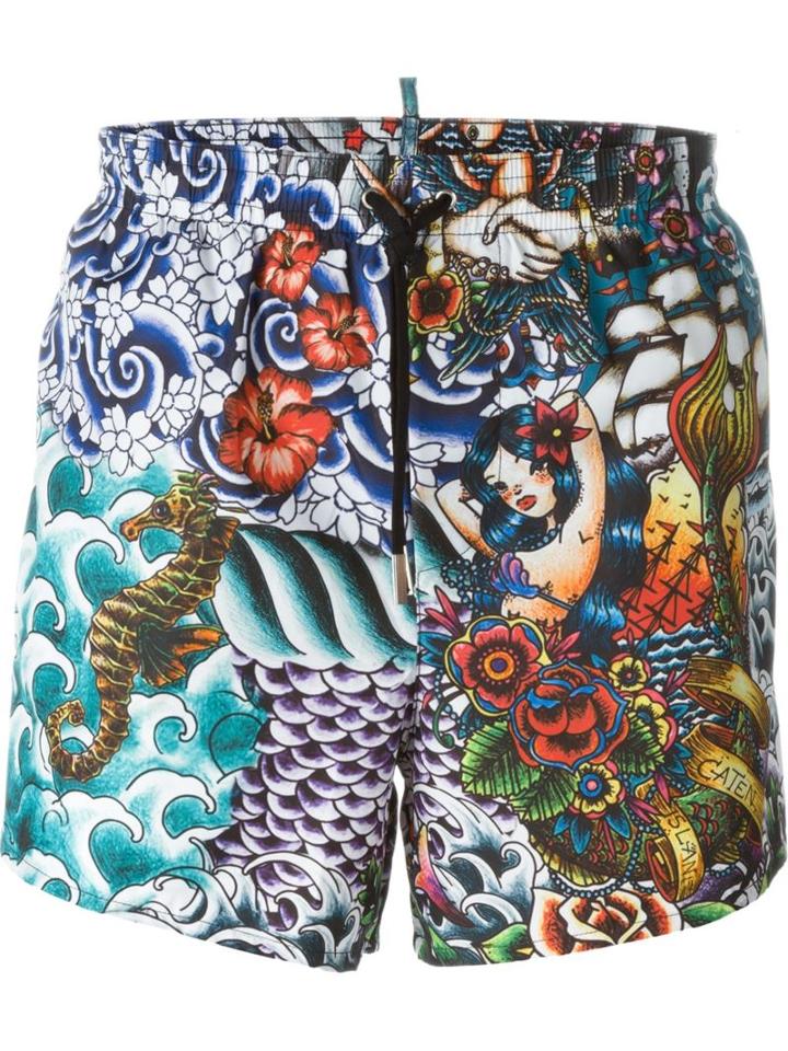 Dsquared2 Beachwear Fantasy Print Swim Shorts, Men's, Size: 50, Polyester