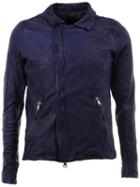 Giorgio Brato Distressed Leather Jacket, Men's, Size: 50, Blue, Silk/cotton/polyester/nappa Leather