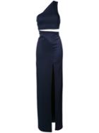 Galvan - One Shoulder Thigh Split Gown - Women - Polyester/triacetate - 38, Blue, Polyester/triacetate