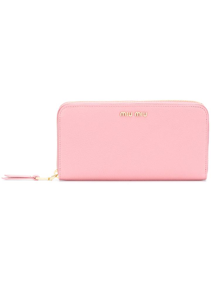 Miu Miu Logo Zip Around Wallet - Pink & Purple