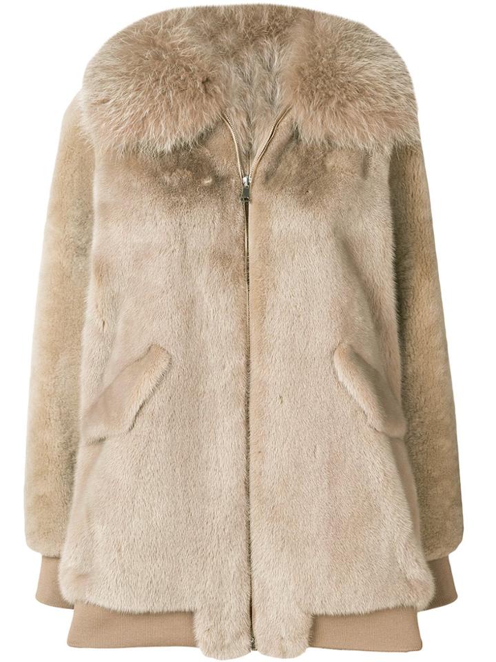 Blancha Long Bomber Coat - Brown