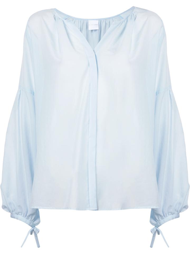 Cityshop - Placket Blouse - Women - Cotton/polyester/triacetate - One Size, Blue, Cotton/polyester/triacetate